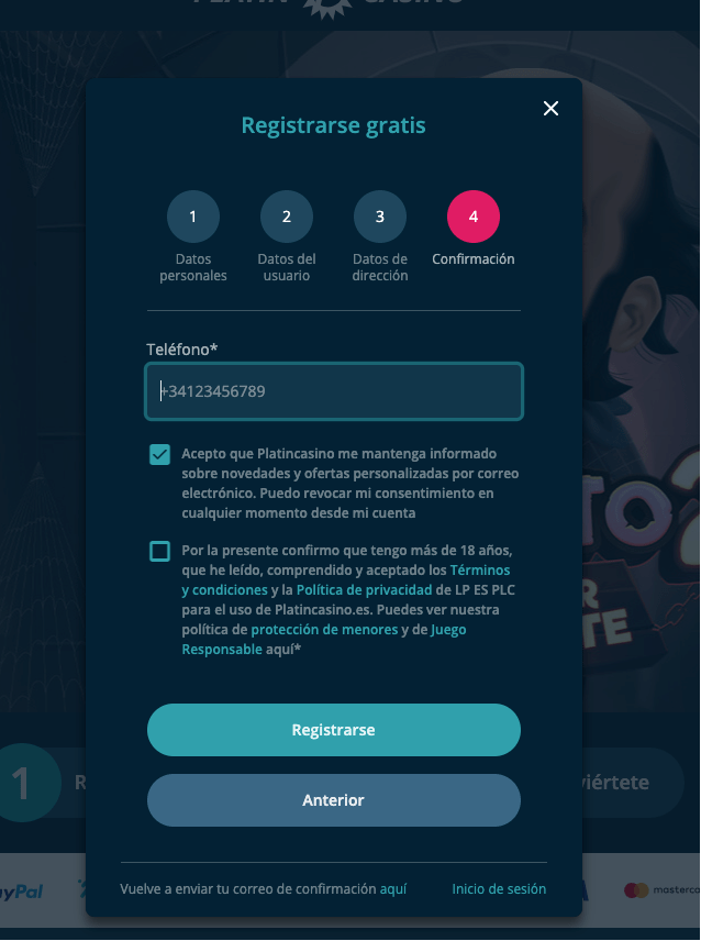confirmation de datos registro platin
